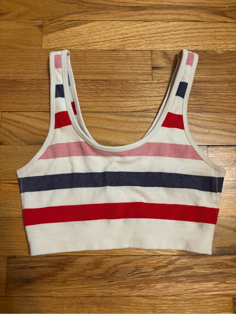 aerie Striped Rib-Knit Crop Tank in White, Red, Pink, Navy